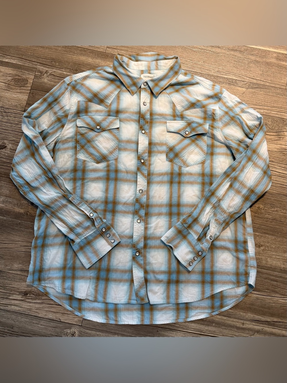 Tecovas Button Up Shirt Mens XXL Blue Plaid Pearl Snap Western Cowboy Rodeo